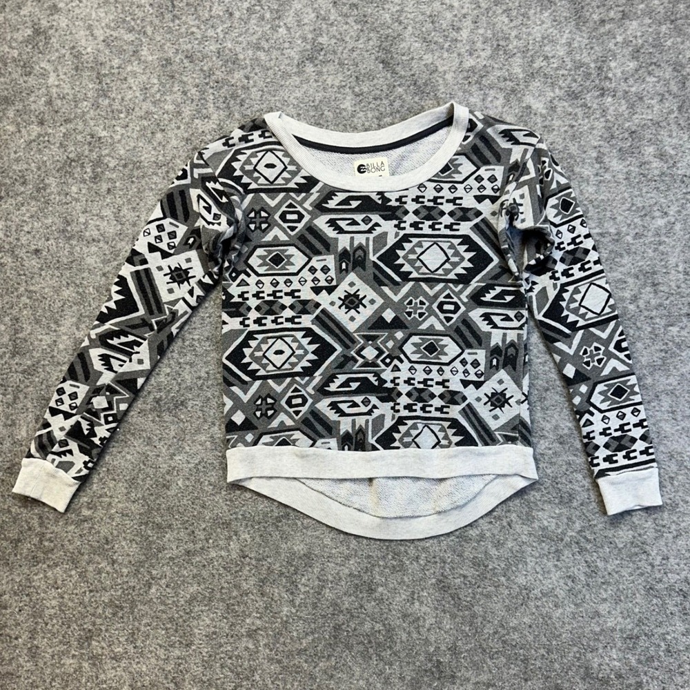 Billabong Tribal Geometric French Terry Sweatshirt Women's Size Medium Gray